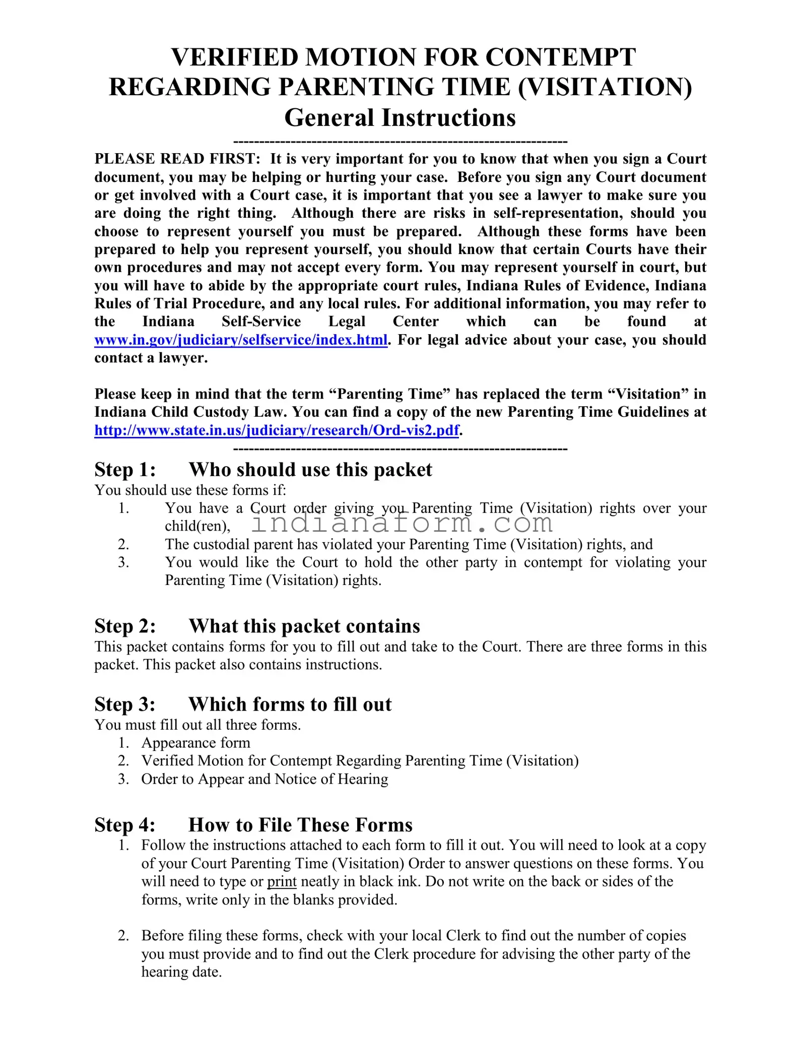 Contempt Of Court Indiana Form in PDF