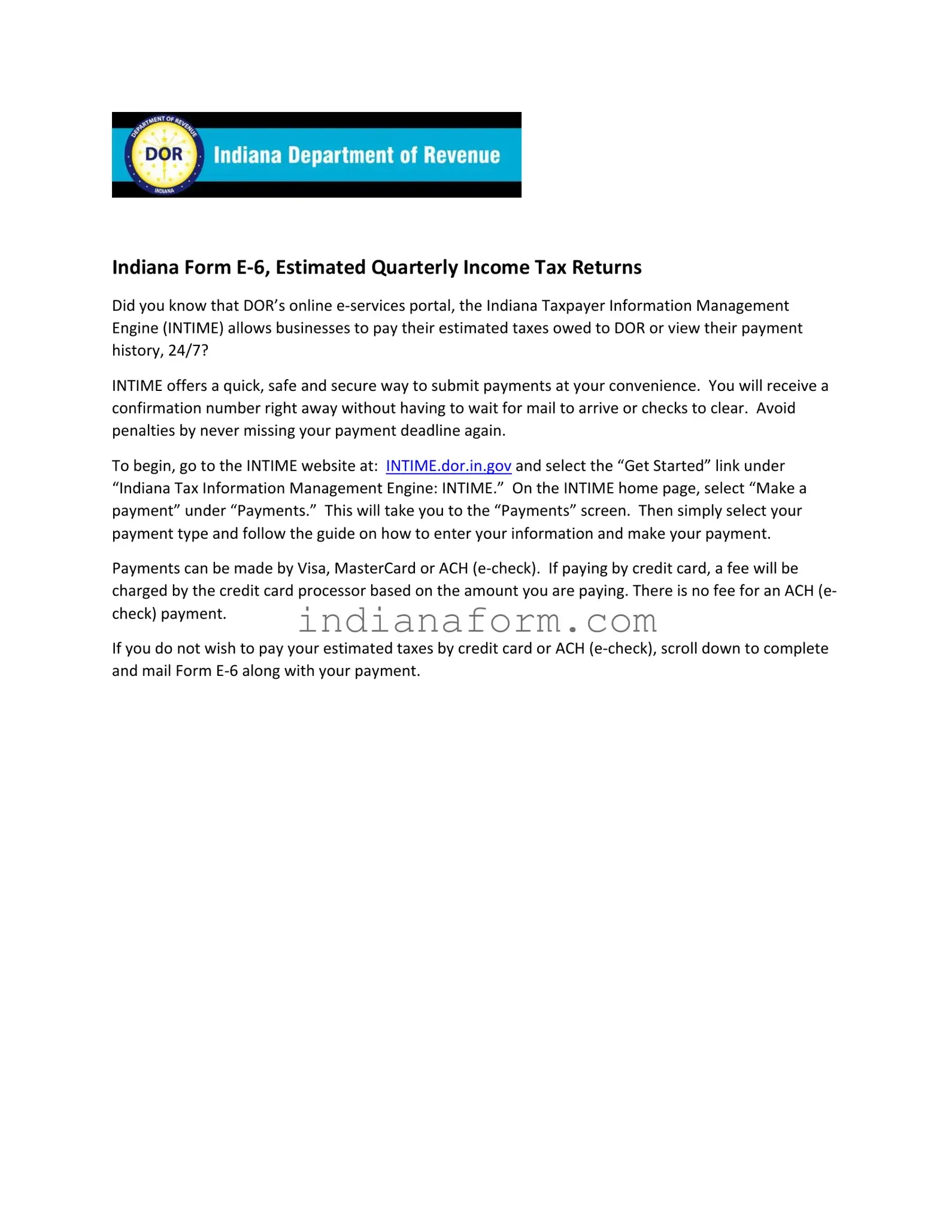 E 6 Indiana Form in PDF