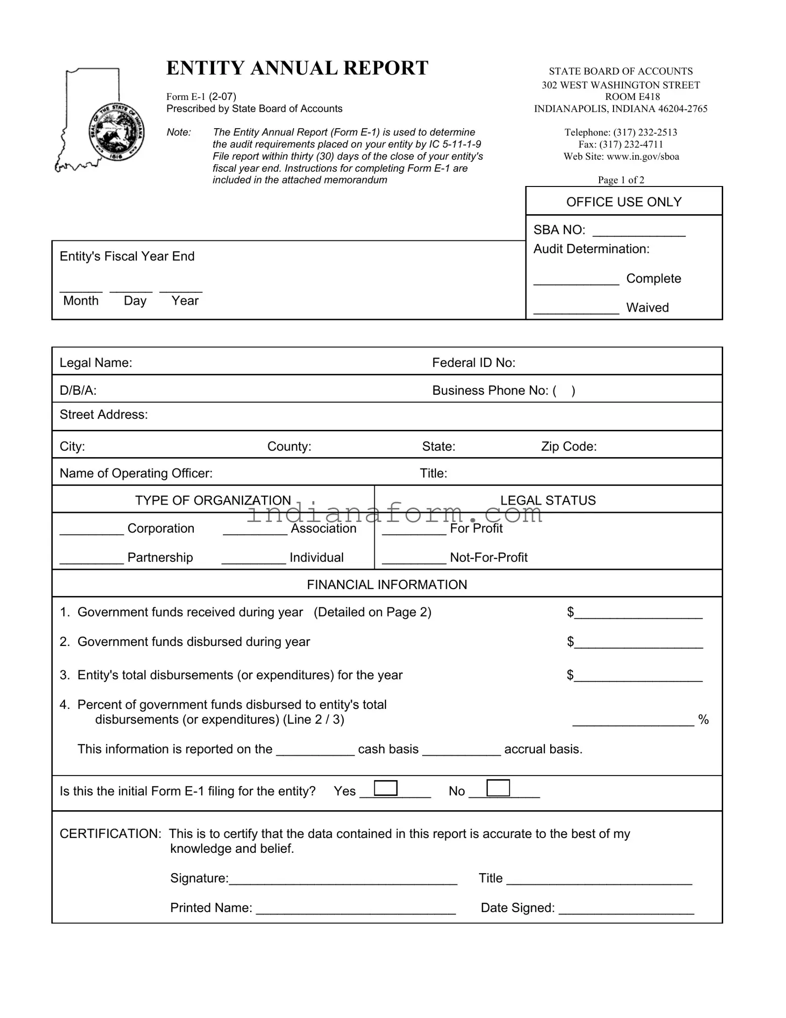 Entity Annual Report Indiana Form in PDF