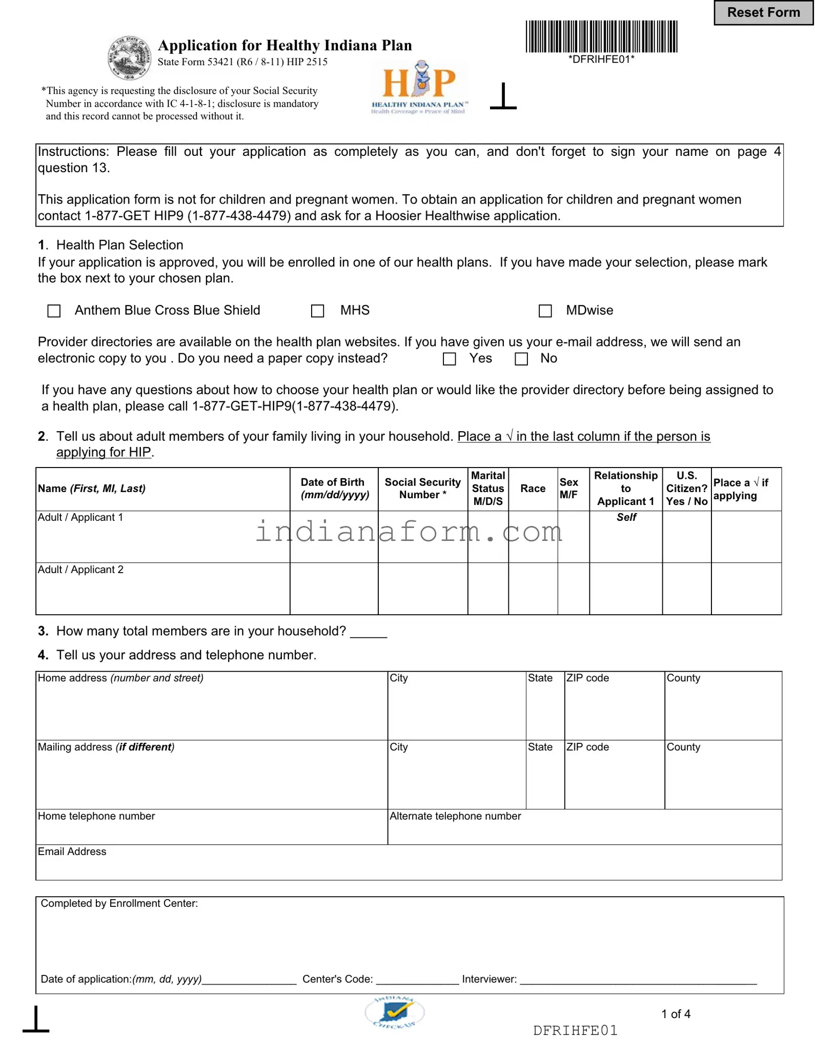 Indiana 53421 Form in PDF
