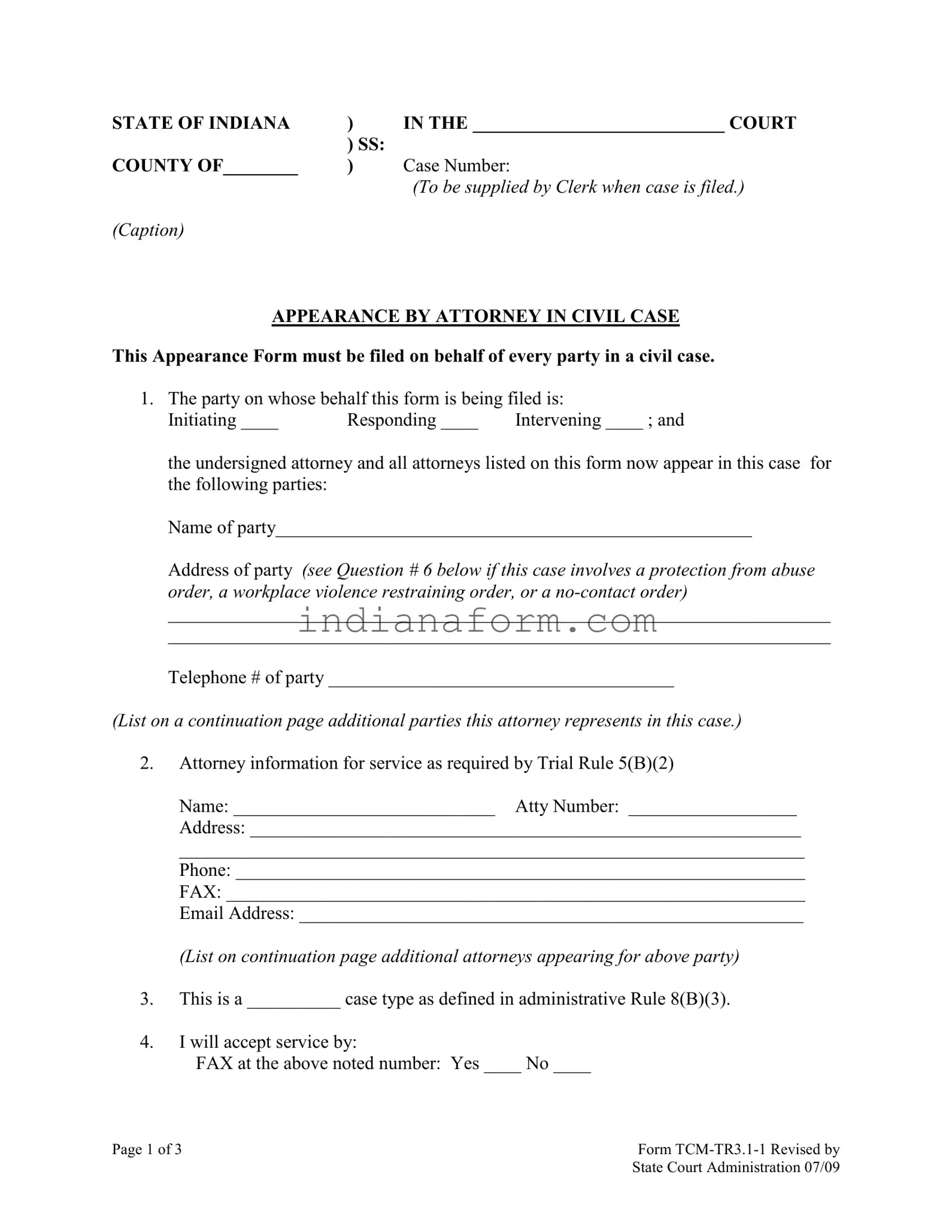 Indiana Appearance Form in PDF