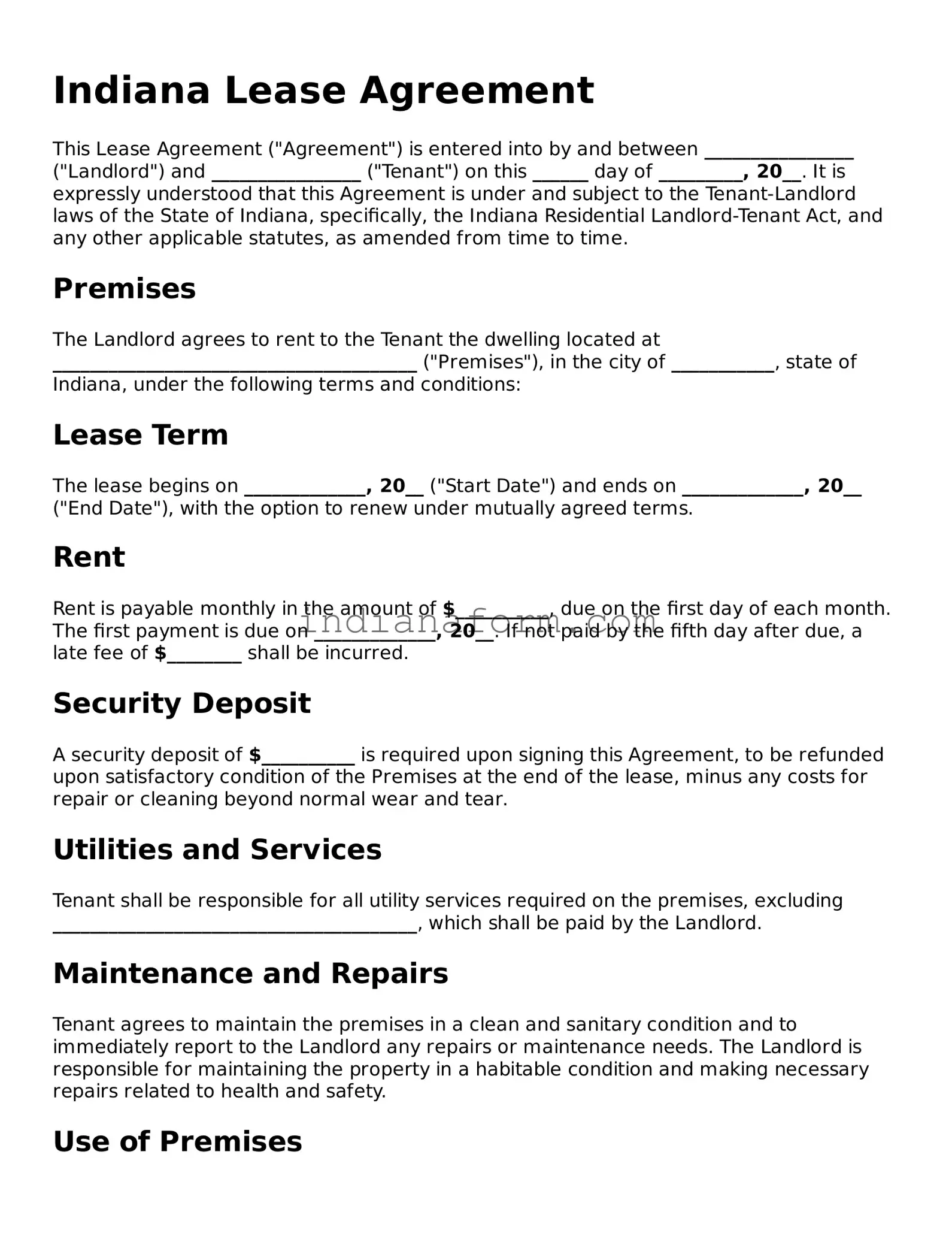 Indiana Lease Agreement Template