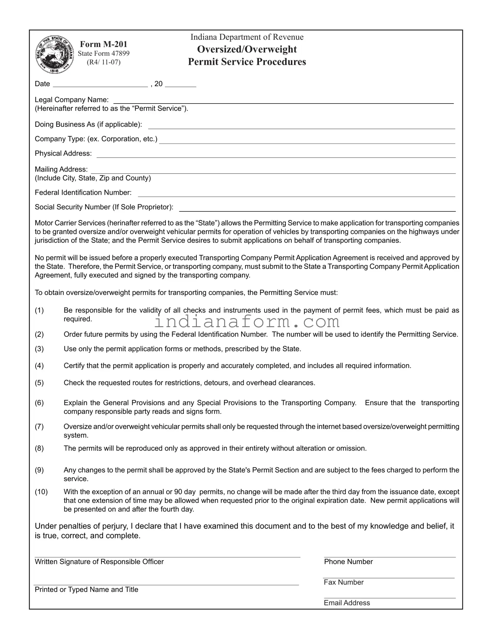 Indiana M 201 Form in PDF