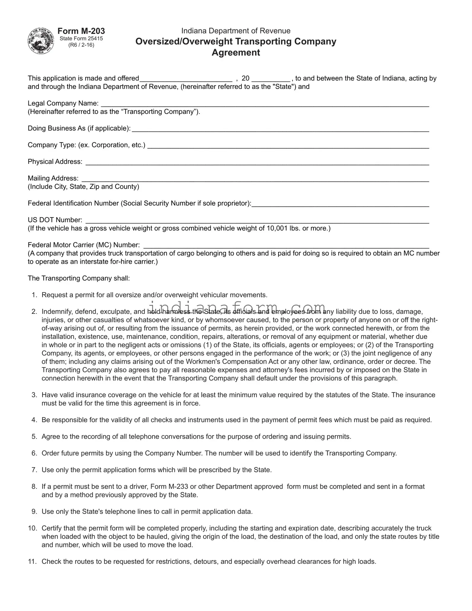 Indiana M203 Form in PDF