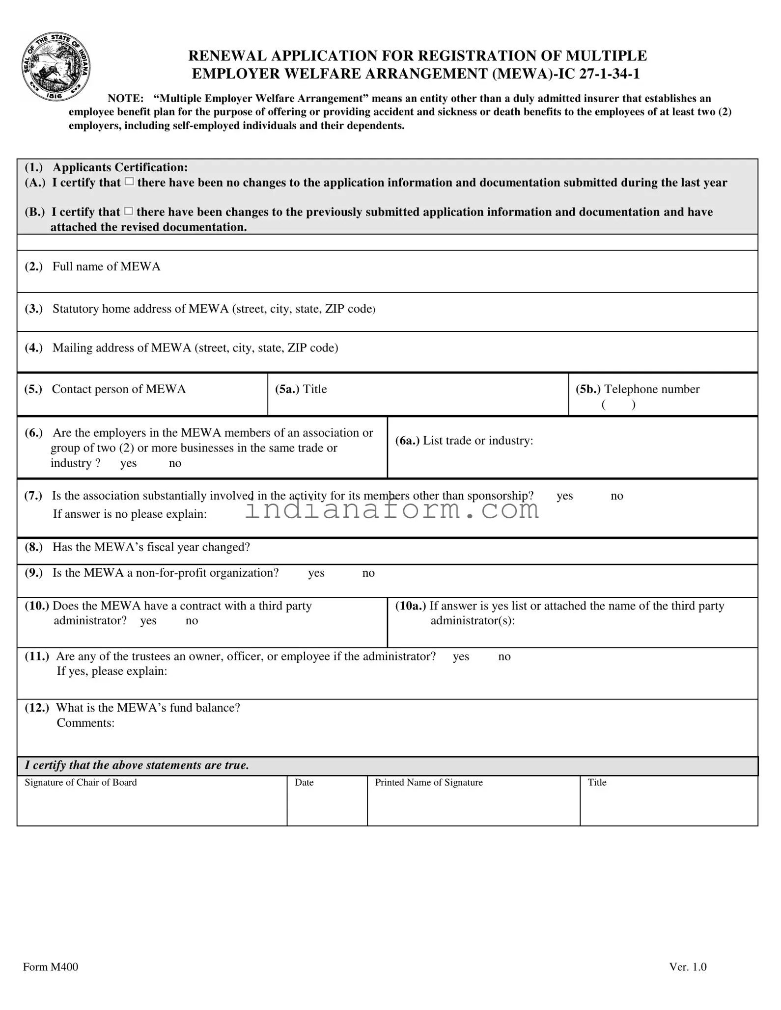 Indiana M400 Form in PDF