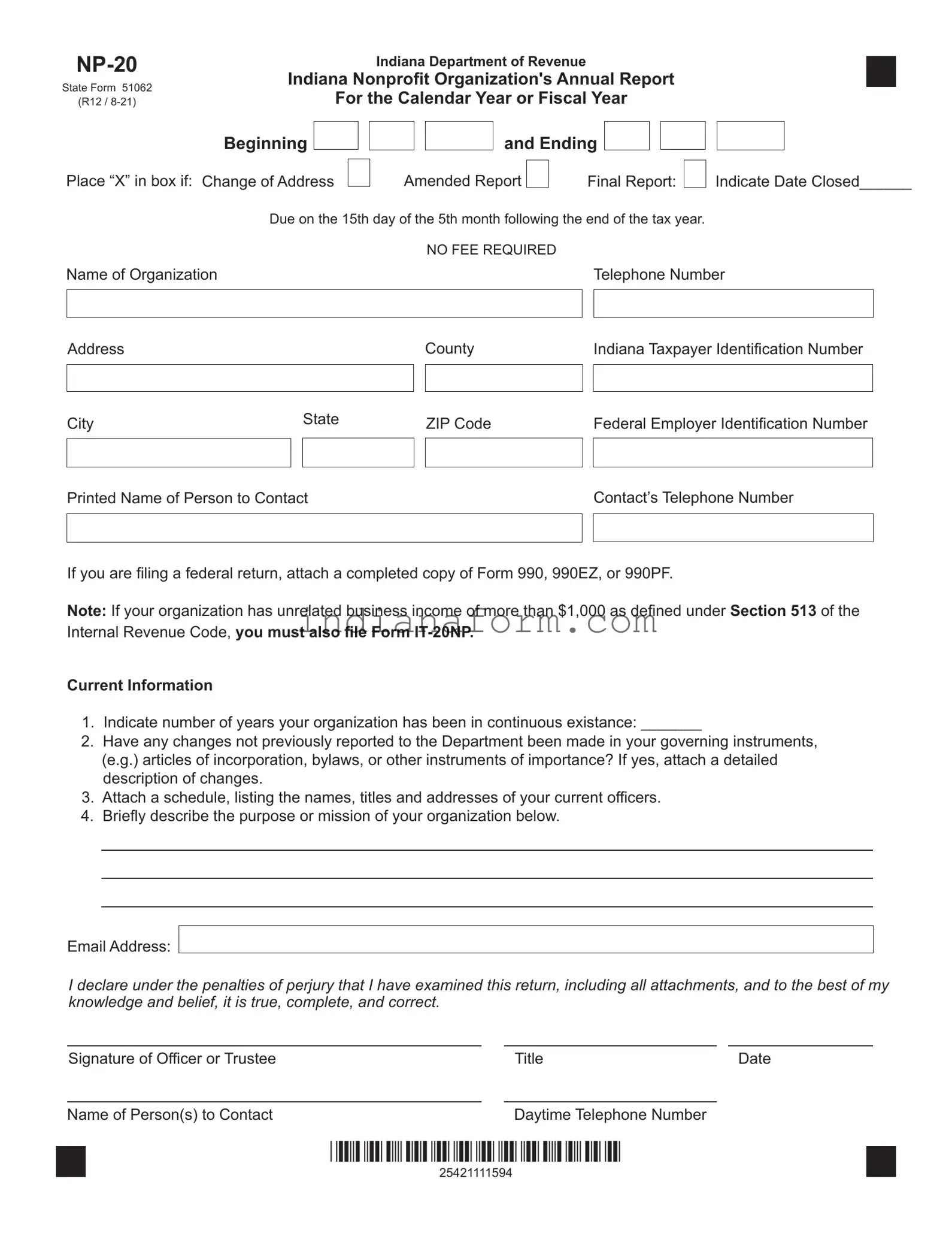 Indiana Np 20 Form in PDF