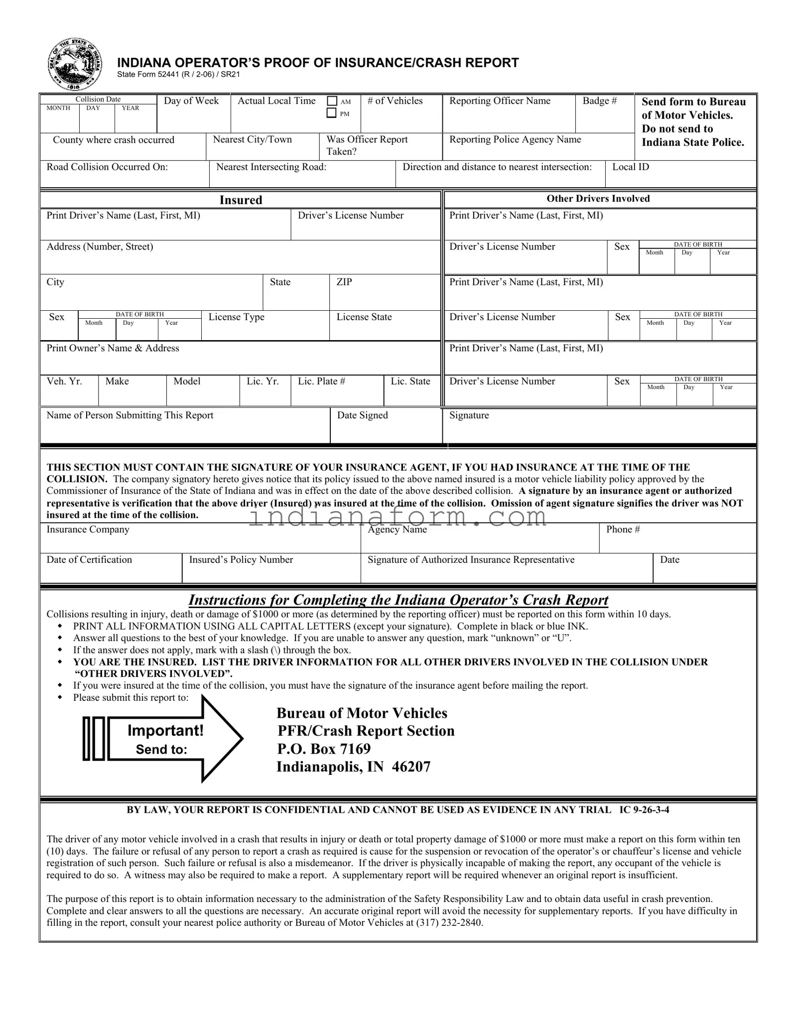 Indiana Sr21 Form in PDF