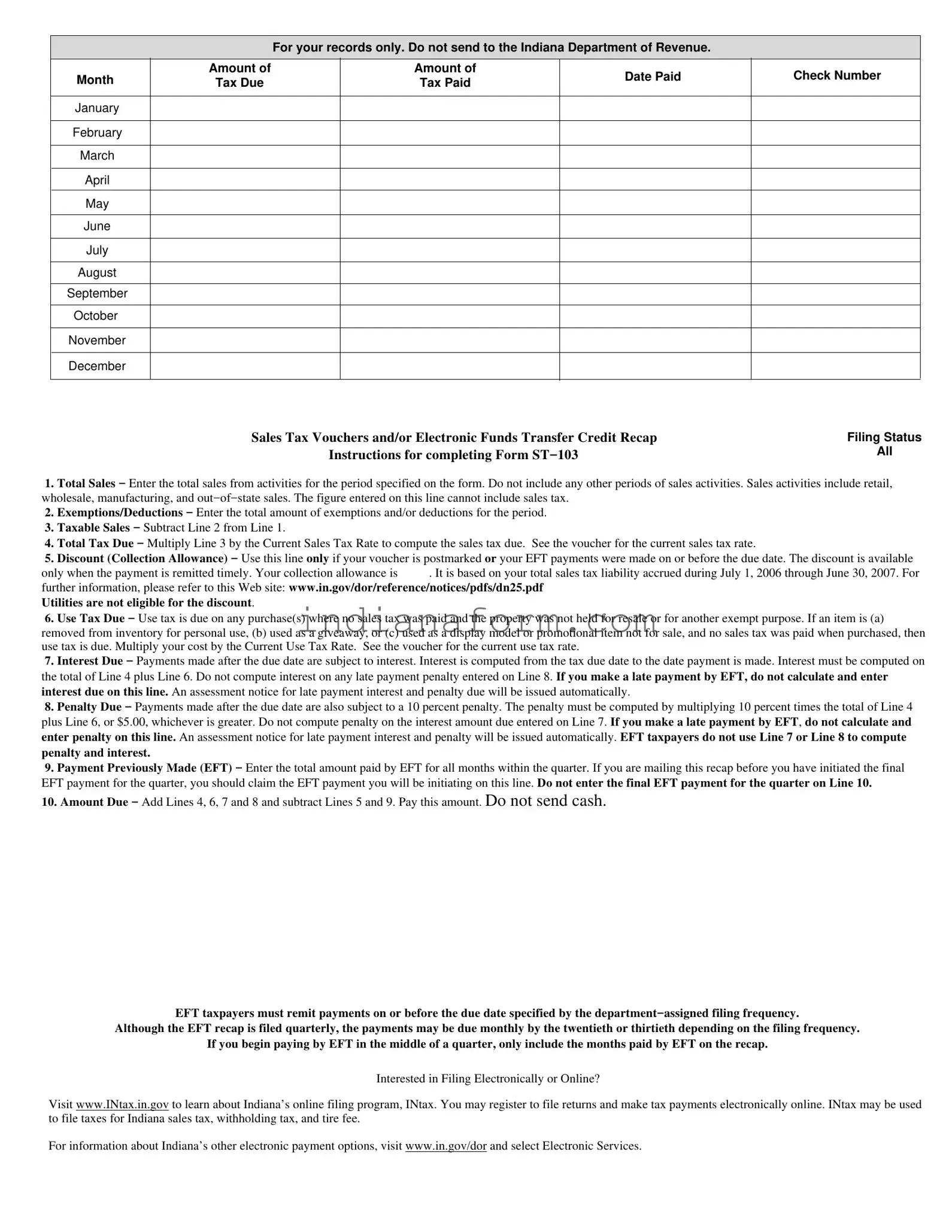 Indiana St 103 Form in PDF