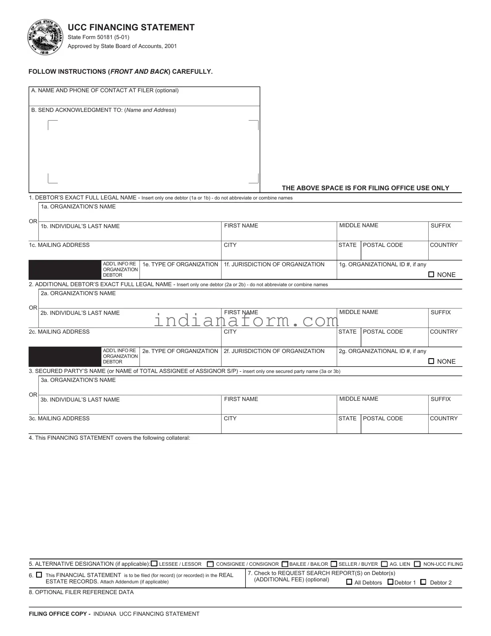 Indiana State 50181 Form in PDF