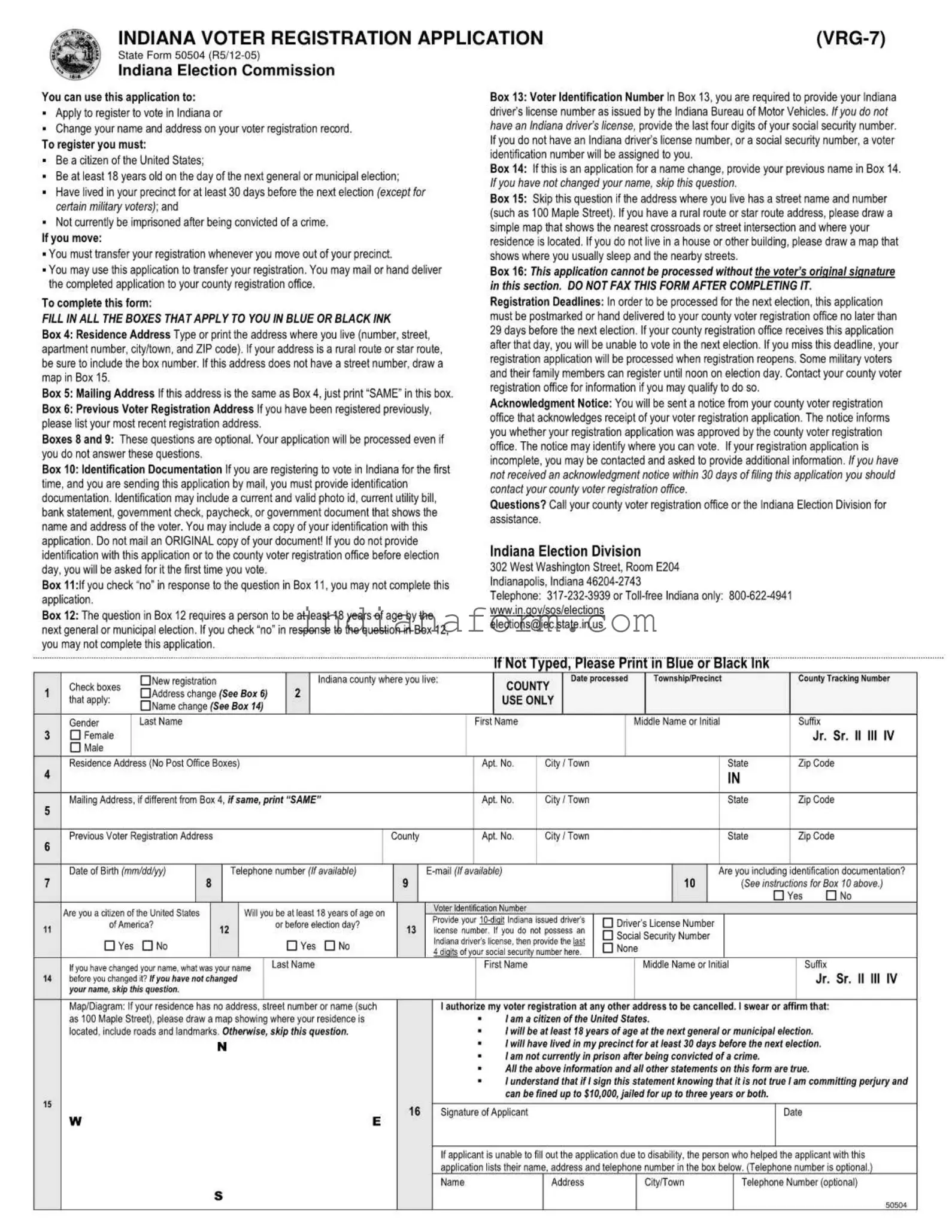 Indiana State 50504 Form in PDF