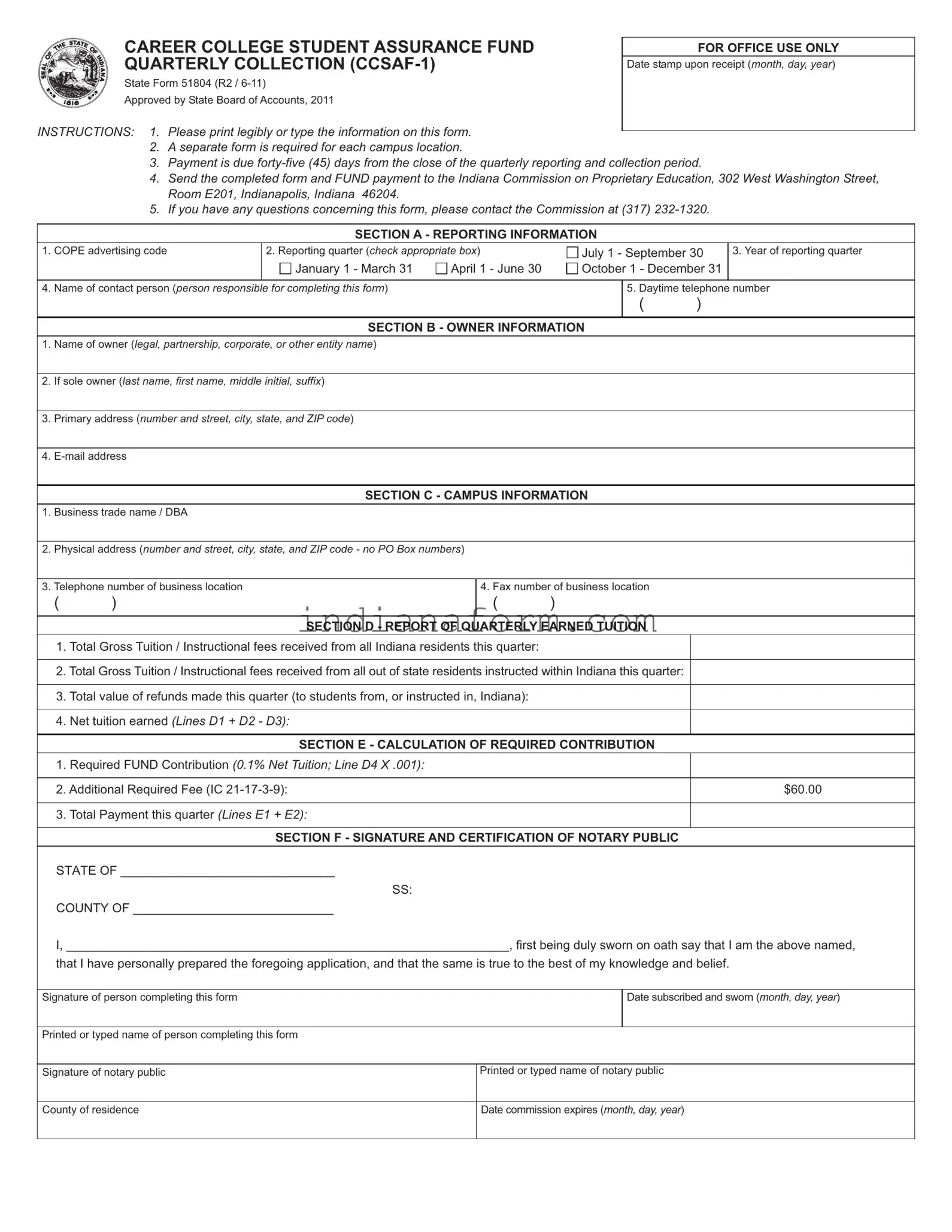 Indiana State 51804 Form in PDF