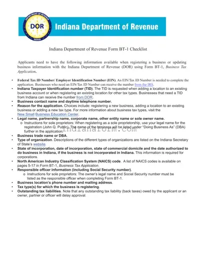 Bt 1 Indiana Form in PDF