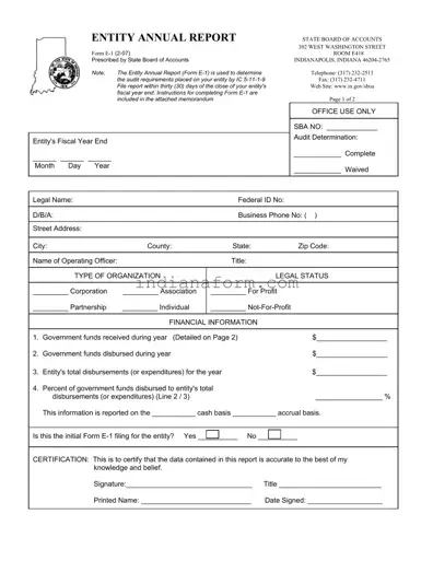 Entity Annual Report Indiana Form in PDF