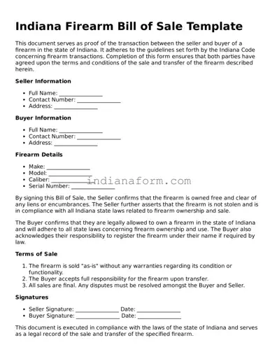 Indiana Firearm Bill of Sale Template