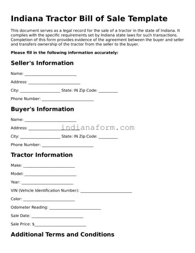 Indiana Tractor Bill of Sale Template