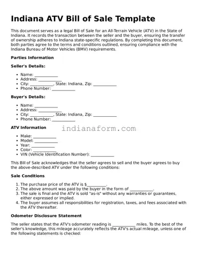 Indiana ATV Bill of Sale Template