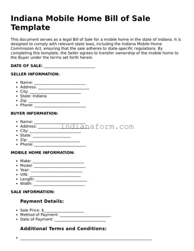 Indiana Mobile Home Bill of Sale Template