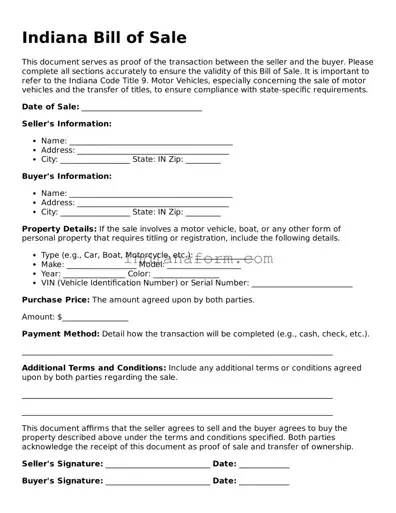 Indiana Bill of Sale Template