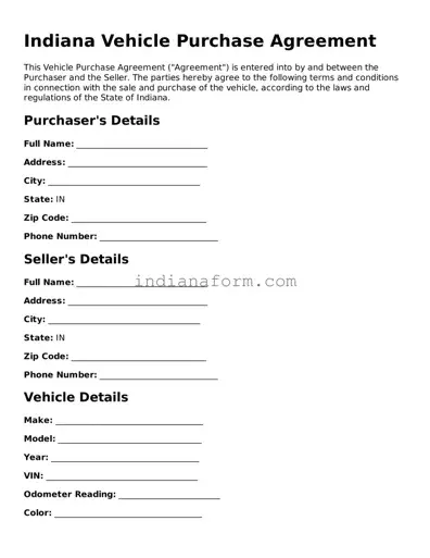 Indiana Vehicle Purchase Agreement Template