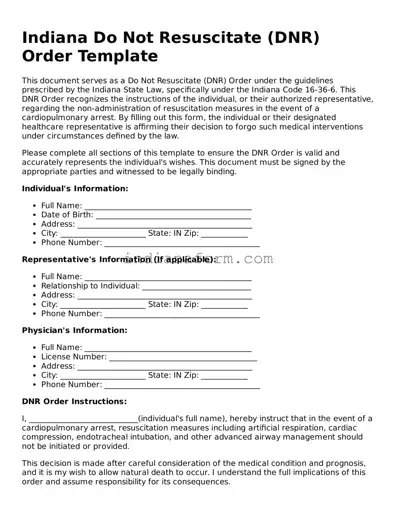 Indiana Do Not Resuscitate Order Template