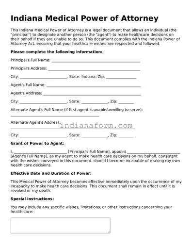 Indiana Medical Power of Attorney Template