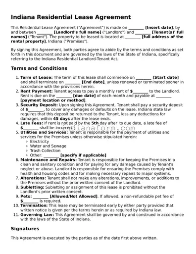 Indiana Residential Lease Agreement Template