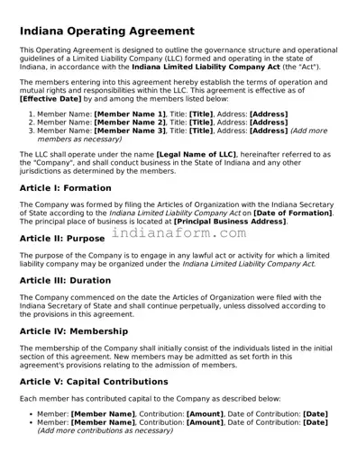 Indiana Operating Agreement Template