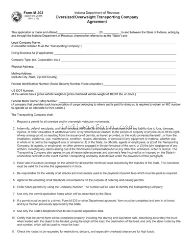 Indiana M203 Form in PDF