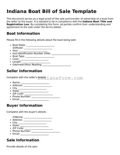Indiana Boat Bill of Sale Template
