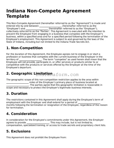 Indiana Non-compete Agreement Template