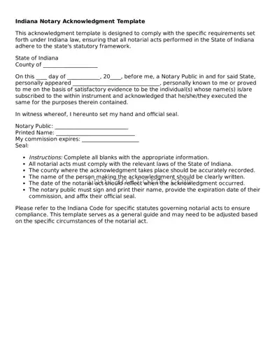 Indiana Notary Acknowledgement Template