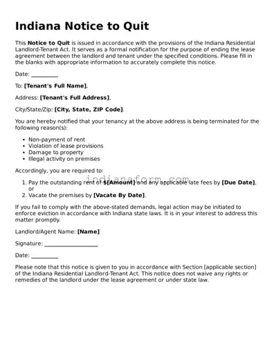 Indiana Notice to Quit Template