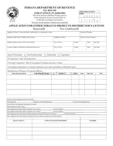 Indiana Otp 901 Form in PDF