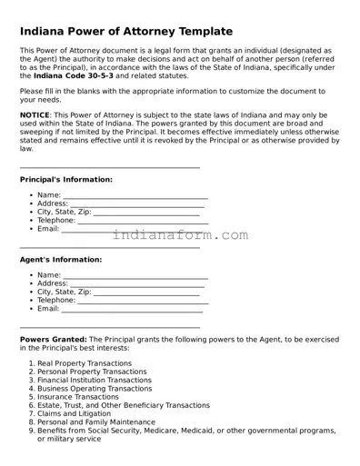 Indiana Power of Attorney Template
