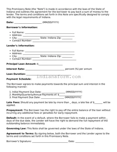 Indiana Promissory Note Template