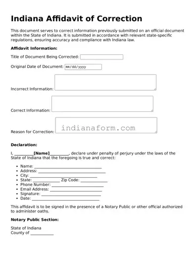 Indiana Affidavit of Correction Template