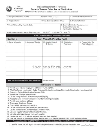 Indiana St 103Dr Form in PDF