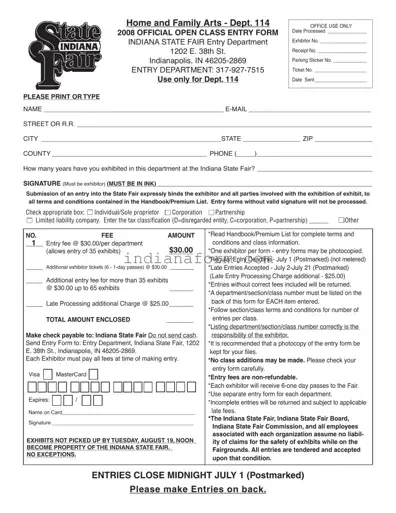 Indiana State Fair Entry Form in PDF