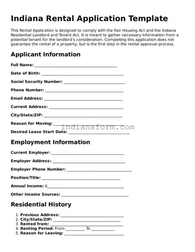Indiana Rental Application Template