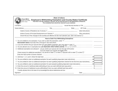 Indiana Wh 4 Form in PDF