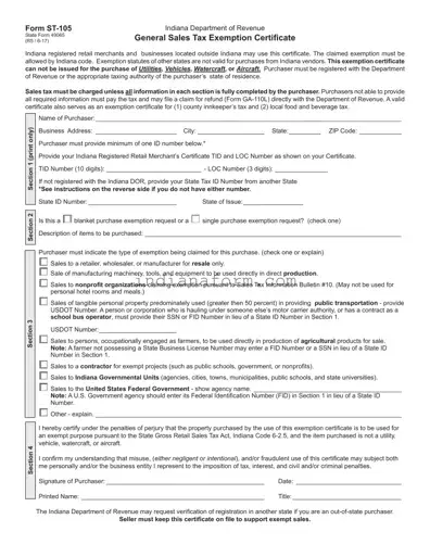 St 105 Indiana Form in PDF