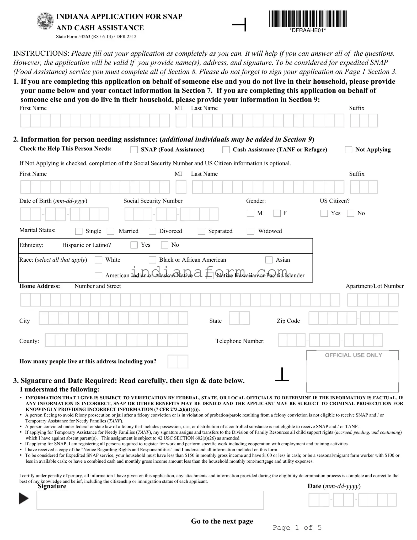 State 53263 Indiana Form in PDF